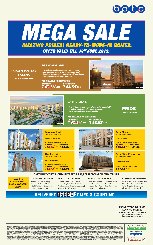 BPTP Mega sale amazing prices ready to move in home at  Faridabad Update